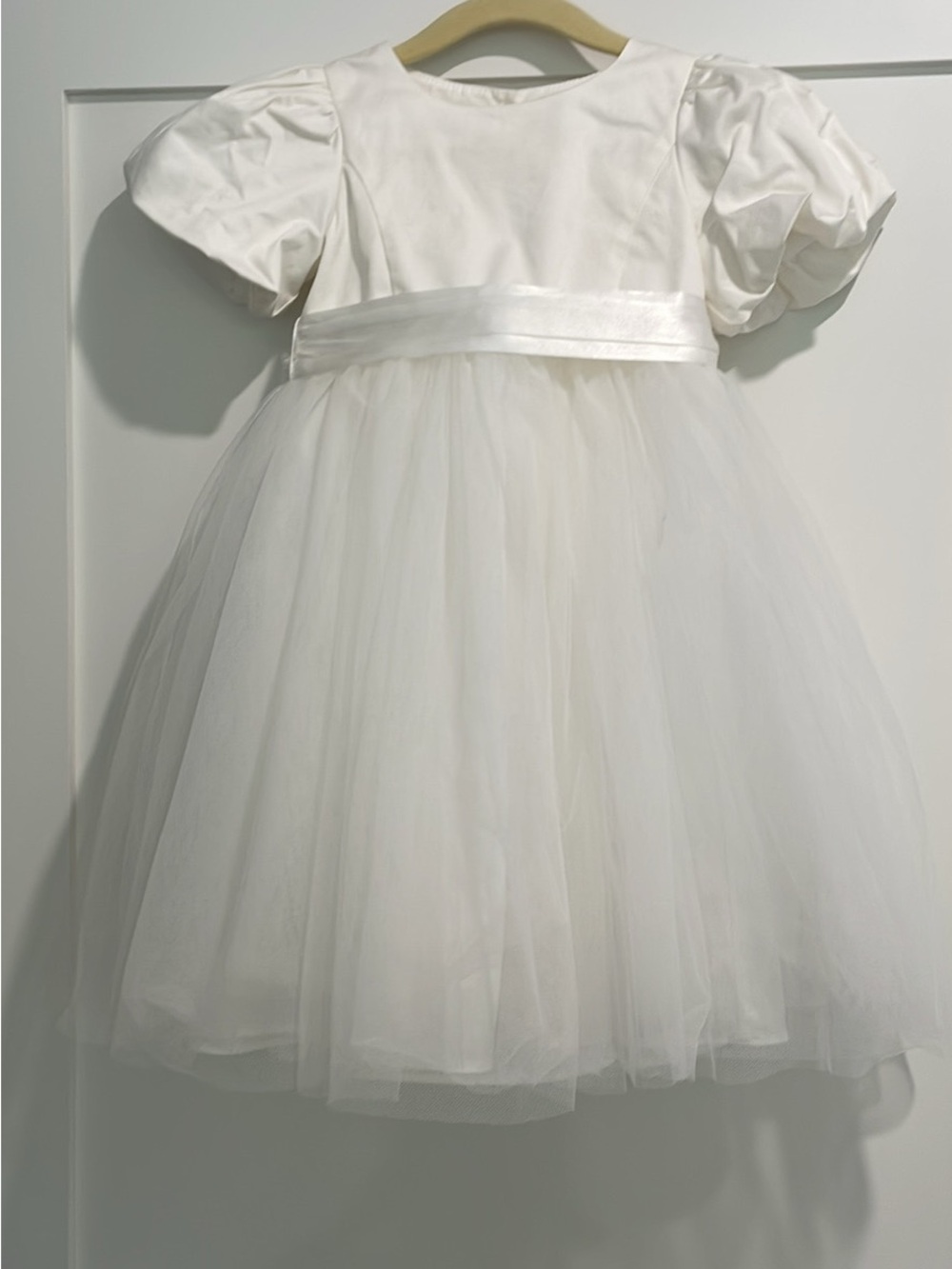 White Tulle Puff Sleeve Flower Girl Dress